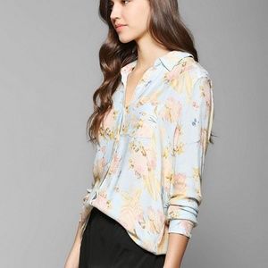 Floral washed-out button down shirt